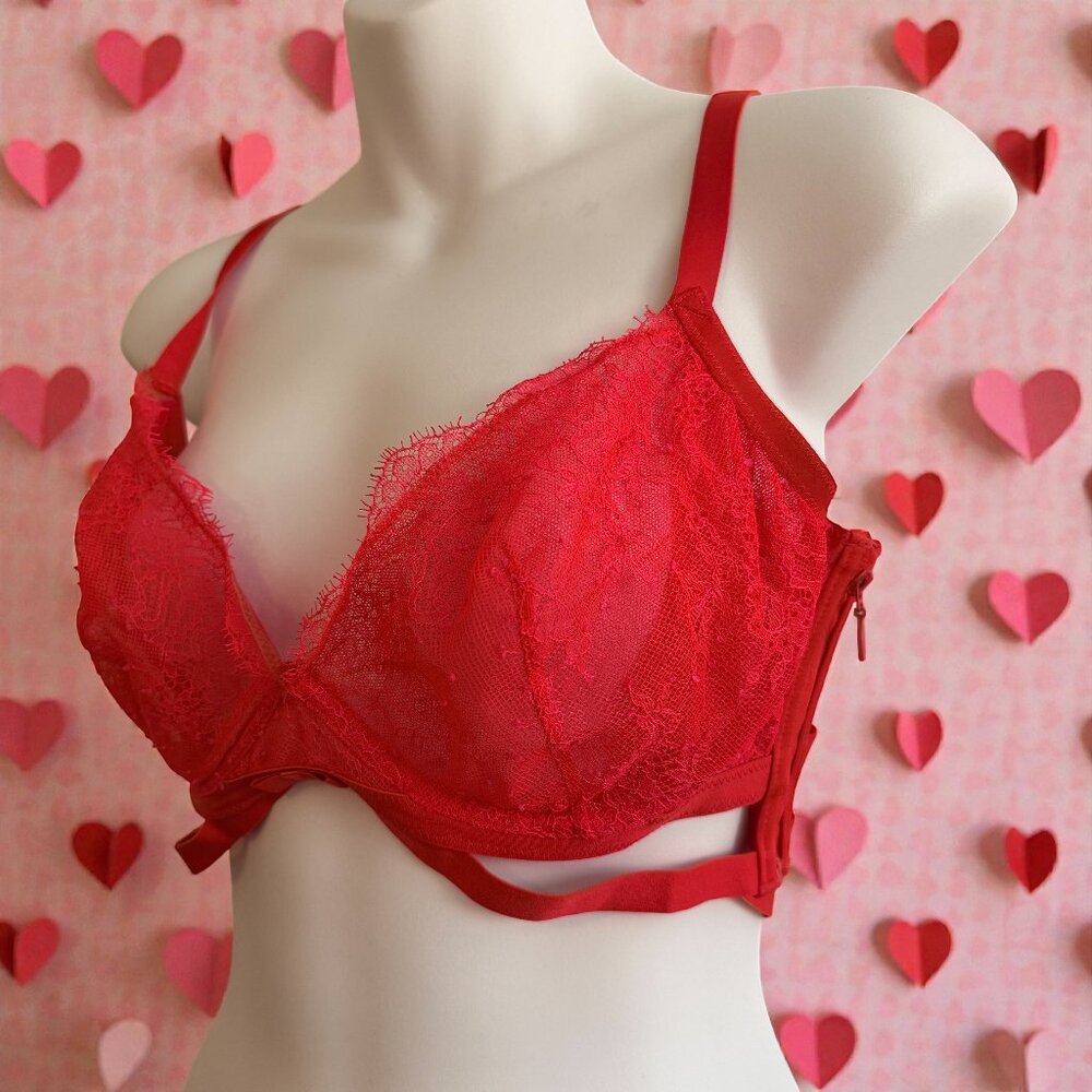 NWOT Victoria’s Secret Very Sexy Lace Strappy Bra 36DD Red Push Up Underwire